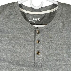 Chaps Mens‎ Large Heather Grey Long Sleeve Henley Shirt 3 Button Cotton Blend